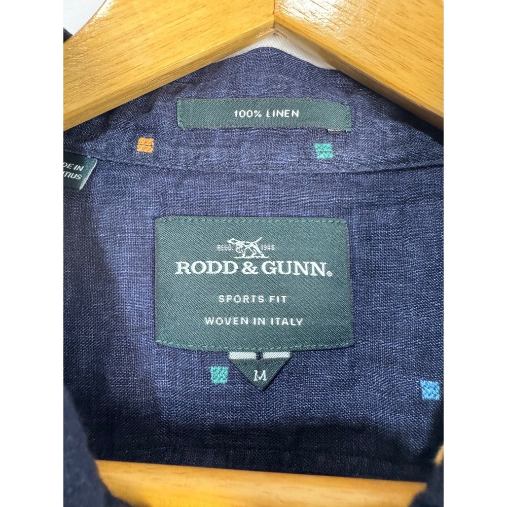 Rodd & Gunn Mens Navy Blue 100% Linen Embroidered Short Sleeve Shirt M Italian - Picture 3 of 9